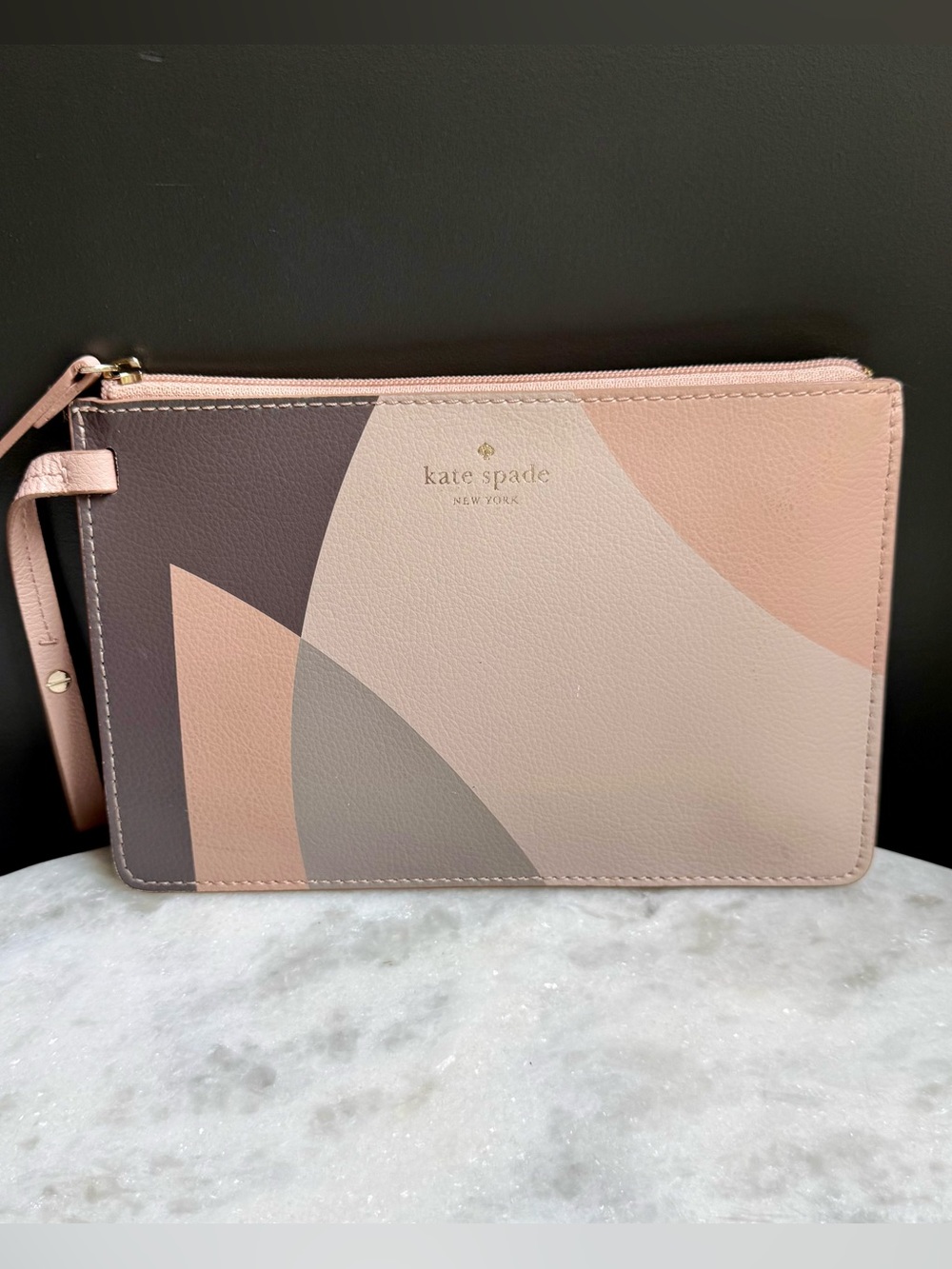 Kate Spade Geometric Colorblock Medium Wristlet Pink Grey